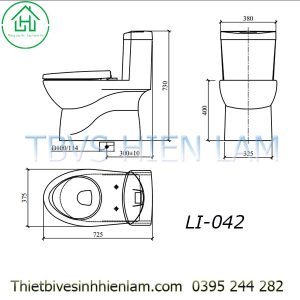 kích thước bồn cầu LI042 Cosani hoài đức