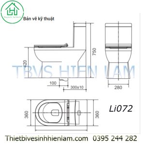 Kích Thước Bồn Cầu LI072 cosani hoài đức