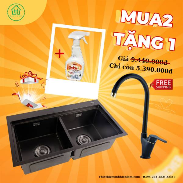 Combo Chậu Rửa Bát và Vòi Rửa Bát Nano Chống Bám Chất Lượng Cao - Quà Tặng Đặc Biệt: 1 Chai Nước Xịt Bếp Goku