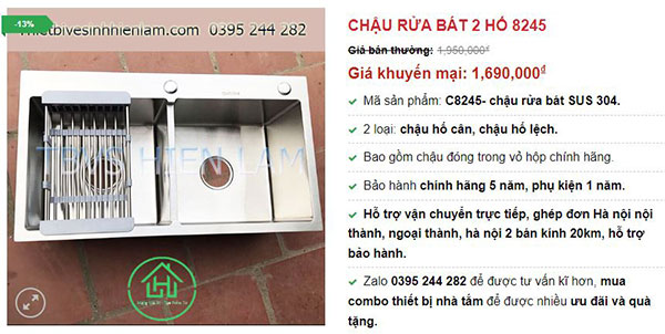 Chậu Rửa Bát 2 Hố 304 Hoài đức